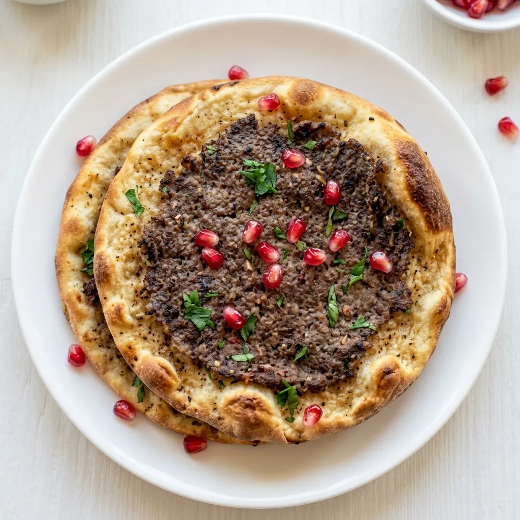Lahm Bi Ajeen meat manakish at Baladna Restaurant and Bakery in NE Calgary